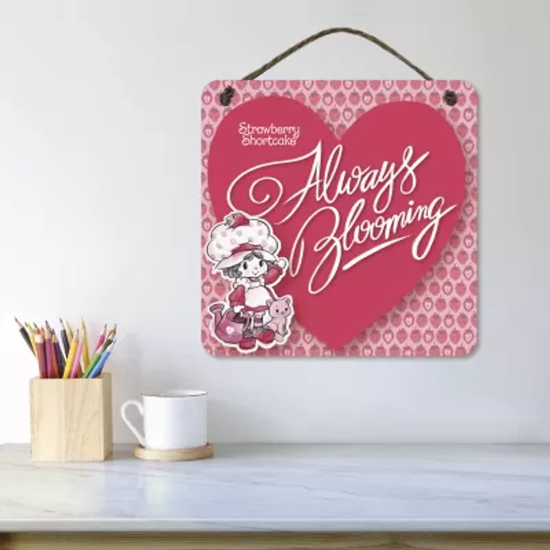 Courtside Market Strawberry Shortcake 12x12 Artboard With Twine Wood Wall Art
