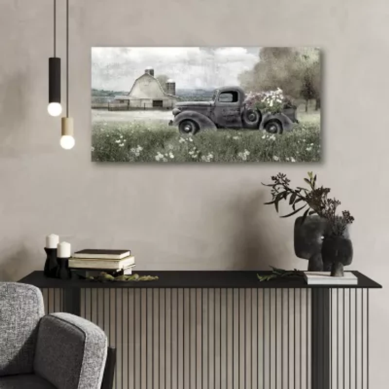 Courtside Market Farm Blue Truck 12x24 Canvas Art