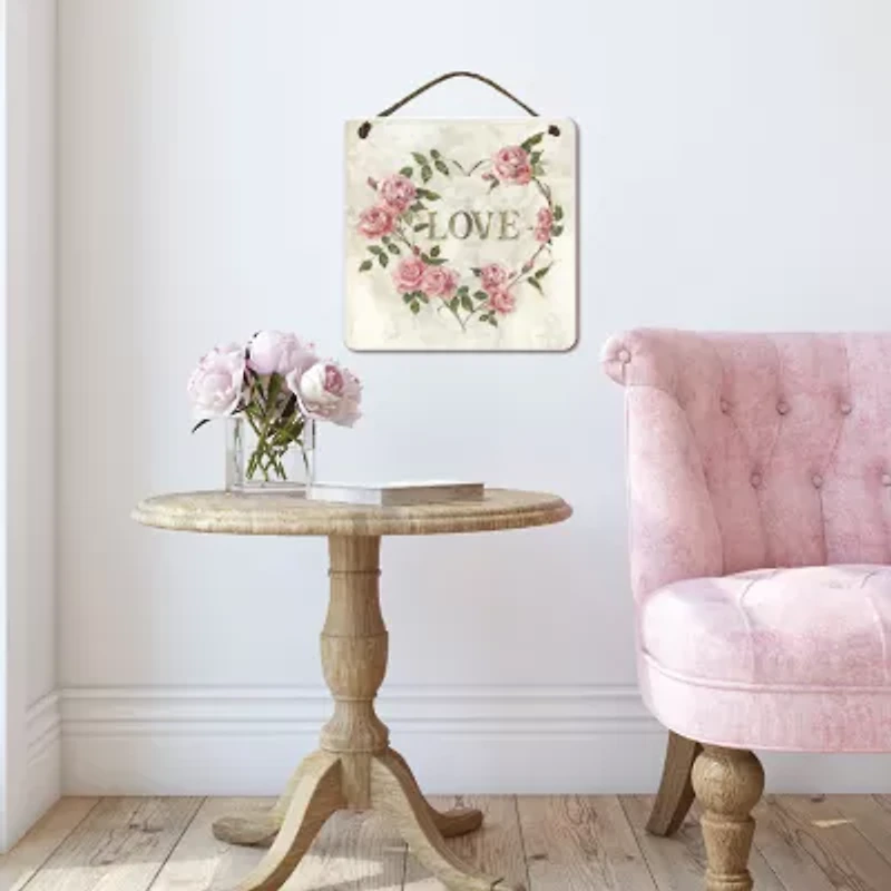 Courtside Market Love Hearte 12x12 Artboard With Twine Wood Wall Art
