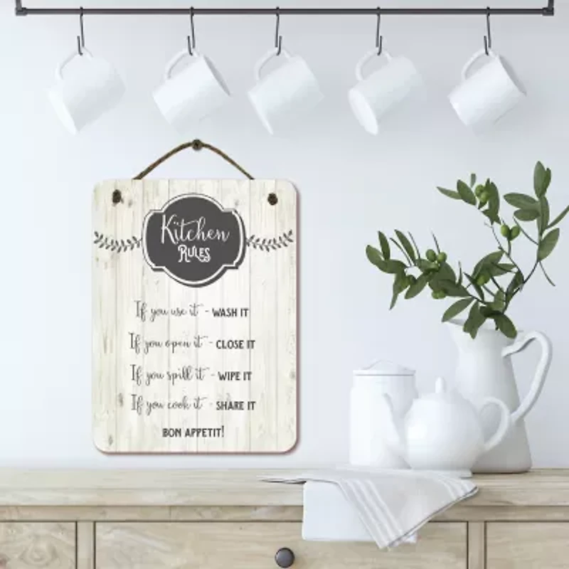 Courtside Market Kitchen Rules 12x16 Artboard With Twine Wood Wall Art
