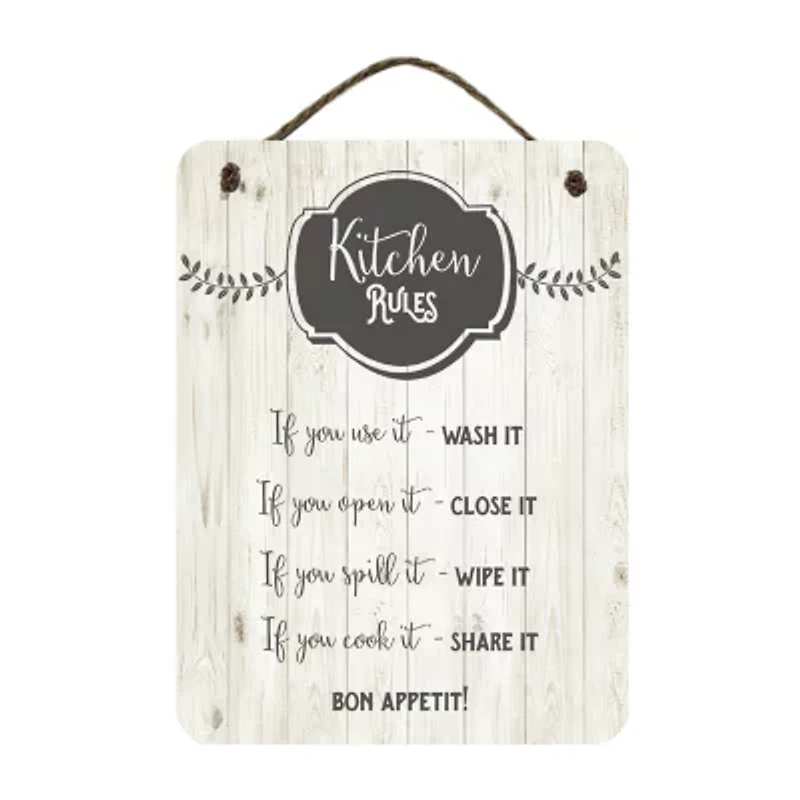 Courtside Market Kitchen Rules 12x16 Artboard With Twine Wood Wall Art