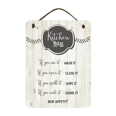 Courtside Market Kitchen Rules 12x16 Artboard With Twine Wood Wall Art