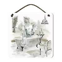 Courtside Market Elephant Bath 12x12 Artboard With Twine Wood Wall Art