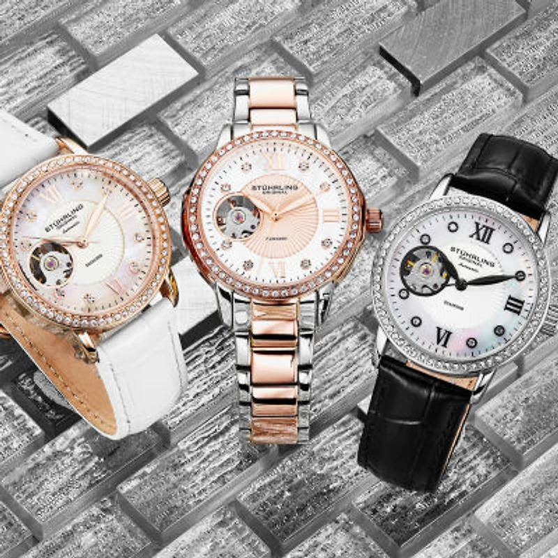 Stuhrling Womens Automatic Black Leather Strap Watch 3952 1