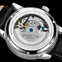 Stuhrling Mens Automatic Black Leather Strap Watch 3917