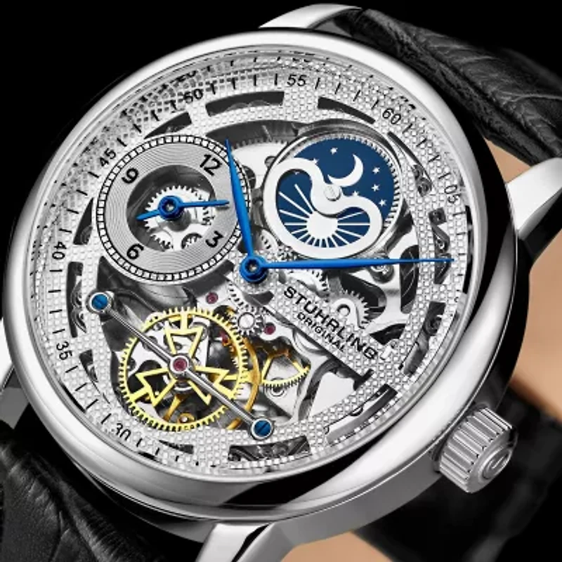 Stuhrling Mens Automatic Black Leather Strap Watch 3917 1