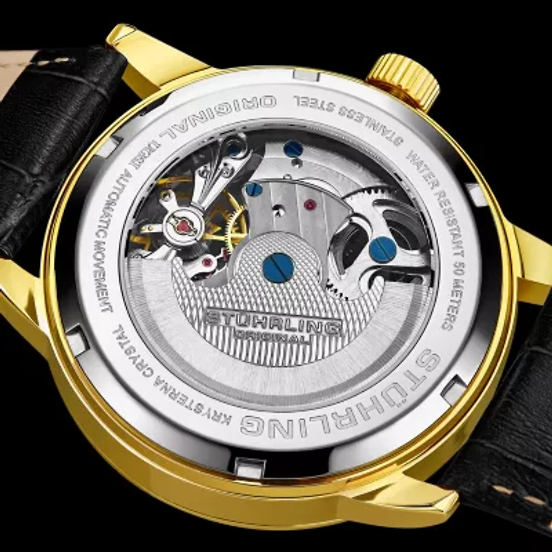 Stuhrling Mens Automatic Leather Strap Watch 3917