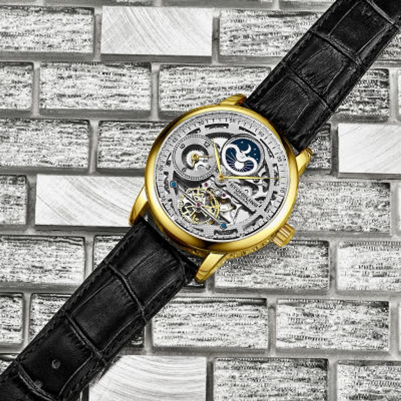 Stuhrling Mens Automatic Leather Strap Watch 3917