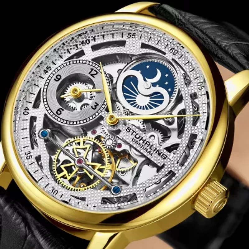 Stuhrling Mens Automatic Leather Strap Watch 3917