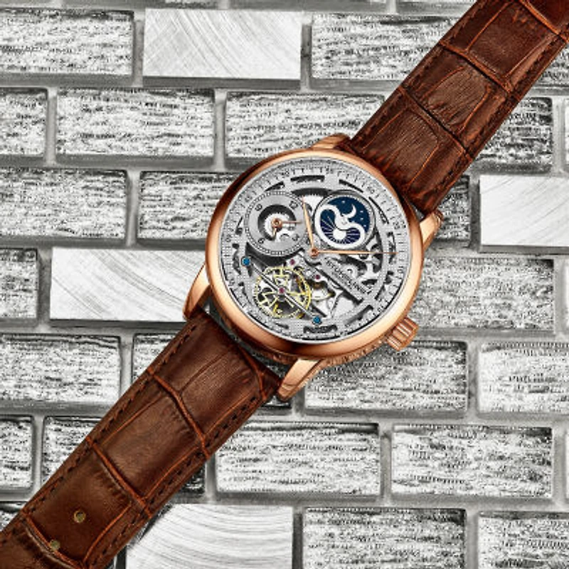 Stuhrling Mens Automatic Brown Leather Strap Watch 3917 3