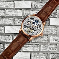 Stuhrling Mens Automatic Brown Leather Strap Watch 3917 3