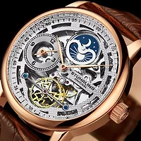 Stuhrling Mens Automatic Brown Leather Strap Watch 3917 3