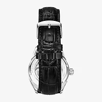 Stuhrling Mens Automatic Black Leather Strap Watch 3918