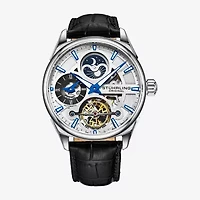 Stuhrling Mens Automatic Black Leather Strap Watch 3918