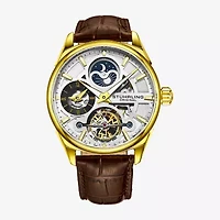 Stuhrling Mens Automatic Brown Leather Strap Watch 3918 3