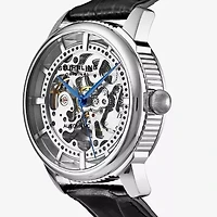 Stuhrling Mens Automatic Black Leather Strap Watch 3933