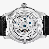 Stuhrling Mens Automatic Black Leather Strap Watch 3933