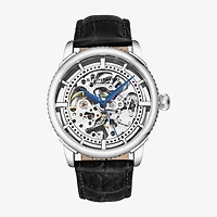 Stuhrling Mens Automatic Black Leather Strap Watch 3933