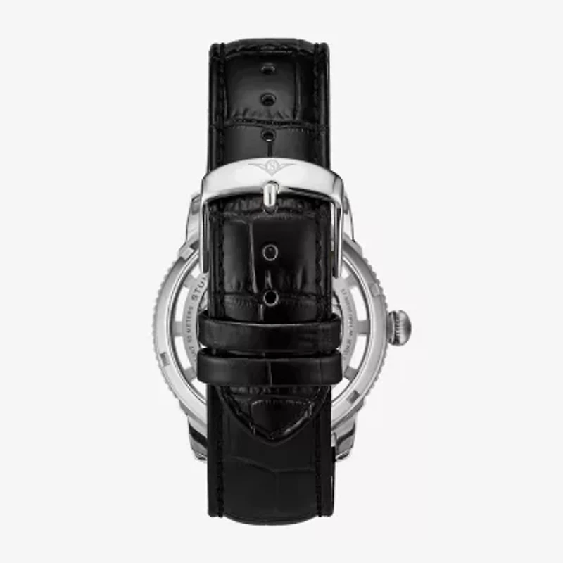 Stuhrling Mens Automatic Black Leather Strap Watch 3933