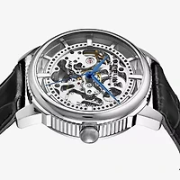 Stuhrling Mens Automatic Black Leather Strap Watch 3933
