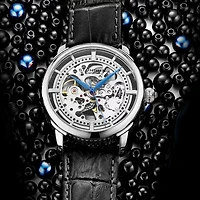 Stuhrling Mens Automatic Black Leather Strap Watch 3933