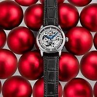 Stuhrling Mens Automatic Black Leather Strap Watch 3933