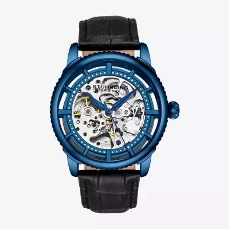 Stuhrling Mens Automatic Black Leather Strap Watch 3933 2