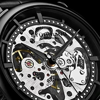 Stuhrling Mens Automatic Black Leather Strap Watch 3933 3