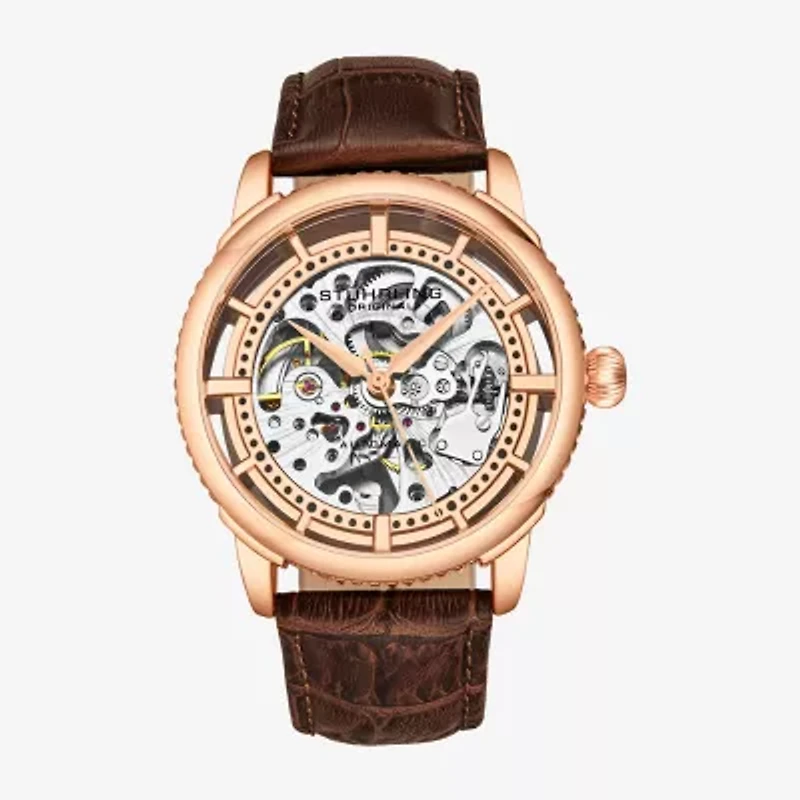 Stuhrling Mens Automatic Brown Leather Strap Watch 3933 4