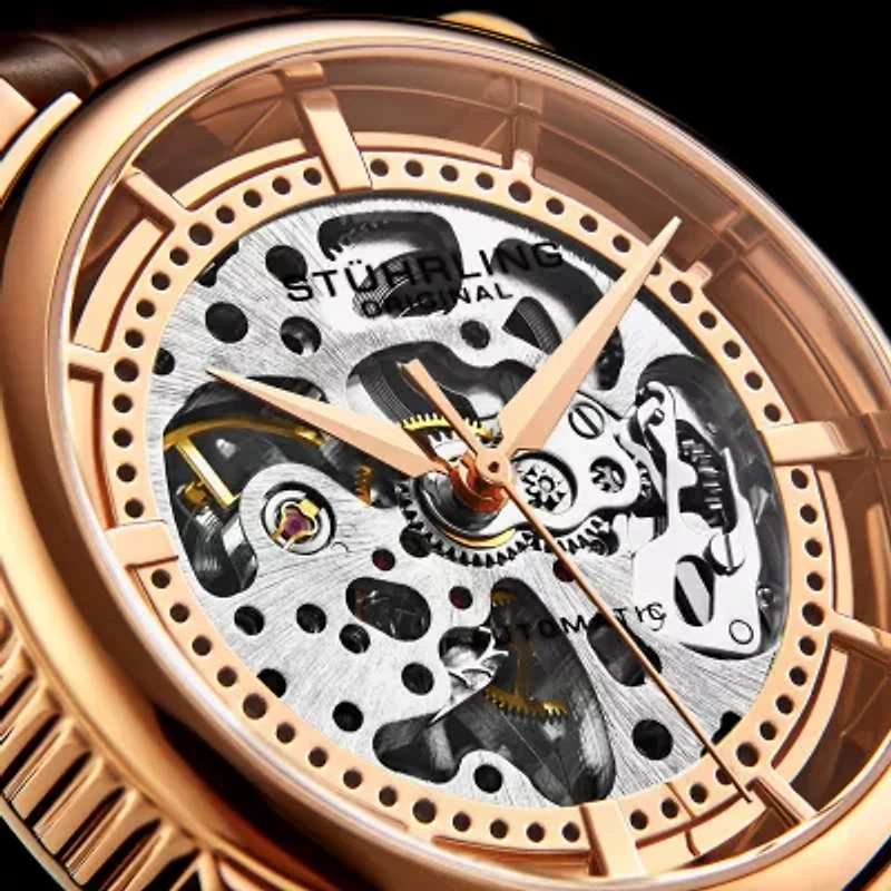 Stuhrling Mens Automatic Brown Leather Strap Watch 3933 4