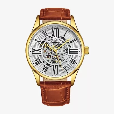 Stuhrling Mens Automatic Rose Goldtone Leather Strap Watch 3942 5