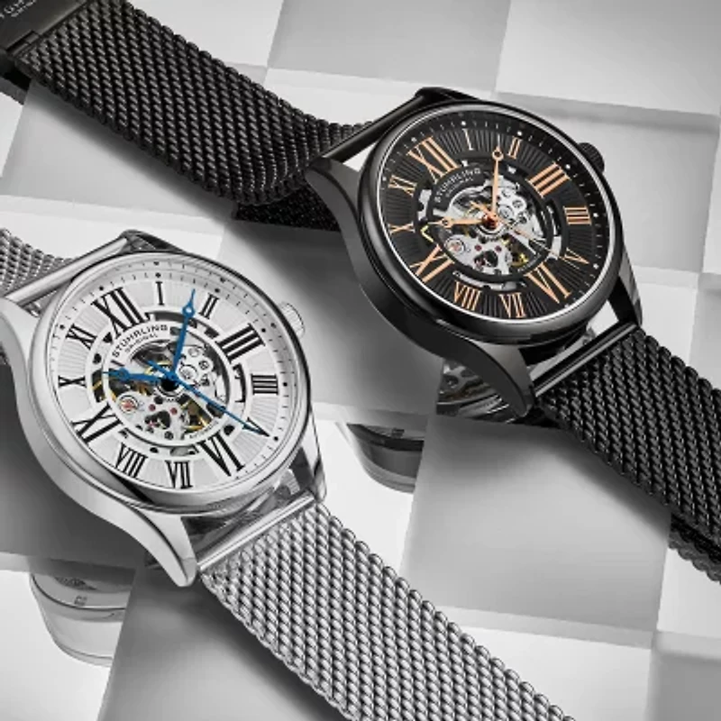 Stuhrling Mens Automatic Silver Tone Stainless Steel Strap Watch 3942m