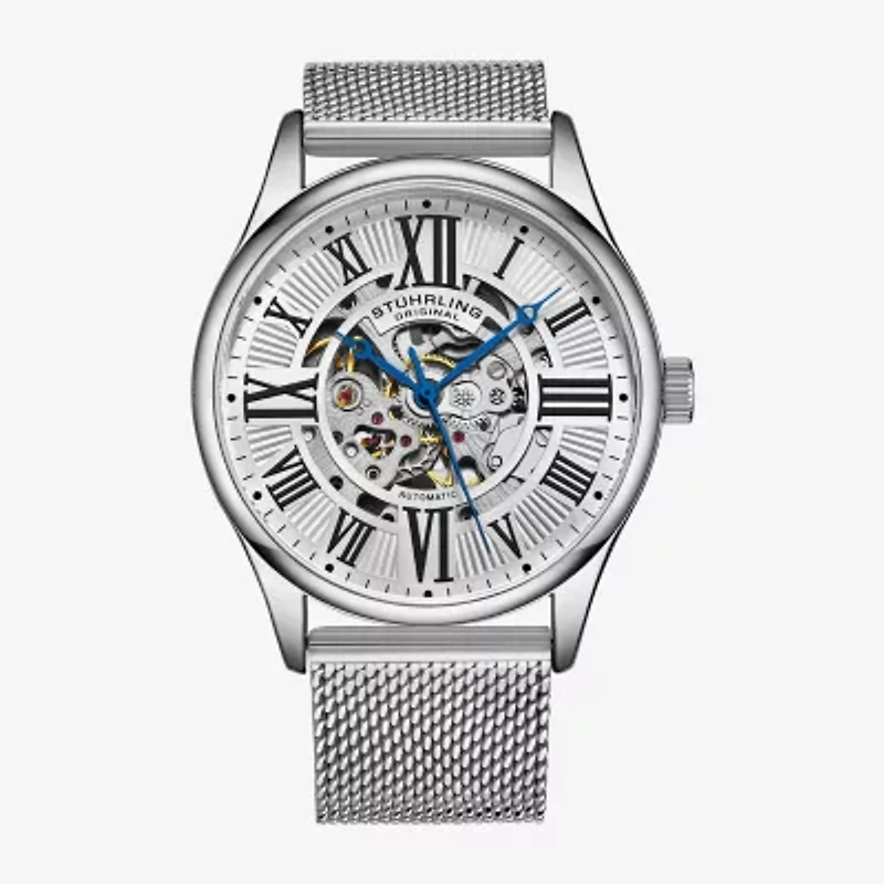 Stuhrling Mens Automatic Silver Tone Stainless Steel Strap Watch 3942m