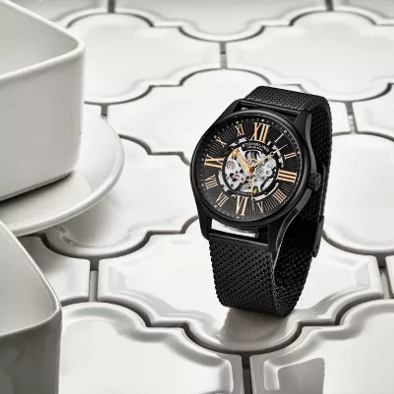 Stuhrling Mens Automatic Black Stainless Steel Strap Watch 3942m 3