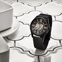 Stuhrling Mens Automatic Black Stainless Steel Strap Watch 3942m 3