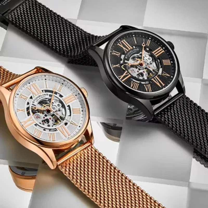 Stuhrling Mens Automatic Rose Goldtone Stainless Steel Strap Watch 3942m 5