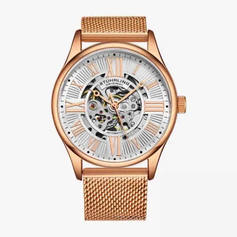 Stuhrling Mens Automatic Rose Goldtone Stainless Steel Strap Watch 3942m 5