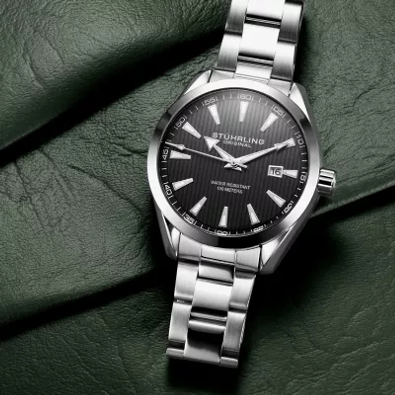 Stuhrling Mens Silver Tone Stainless Steel Bracelet Watch 3953