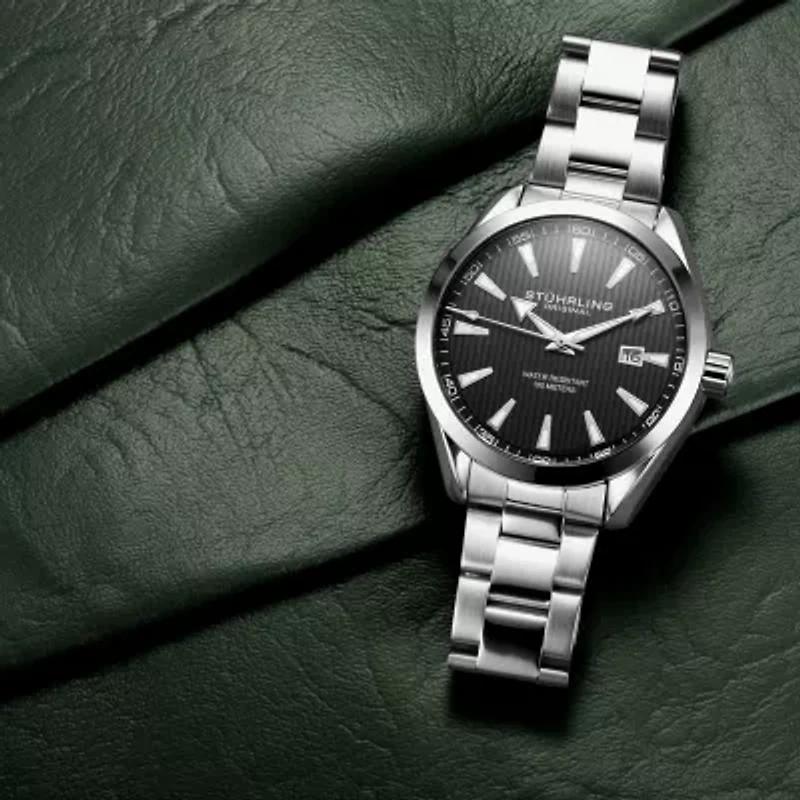 Stuhrling Mens Silver Tone Stainless Steel Bracelet Watch 3953