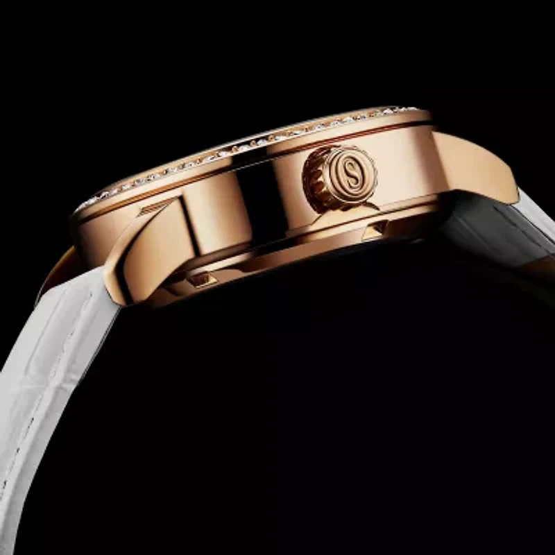 Stuhrling Womens Automatic White Leather Strap Watch 3952 2