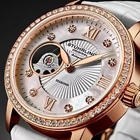 Stuhrling Womens Automatic White Leather Strap Watch 3952 2