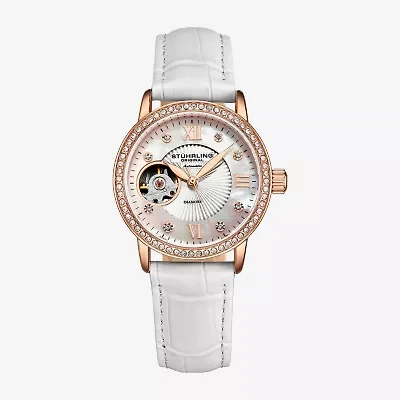 Stuhrling Womens Automatic White Leather Strap Watch 3952 2