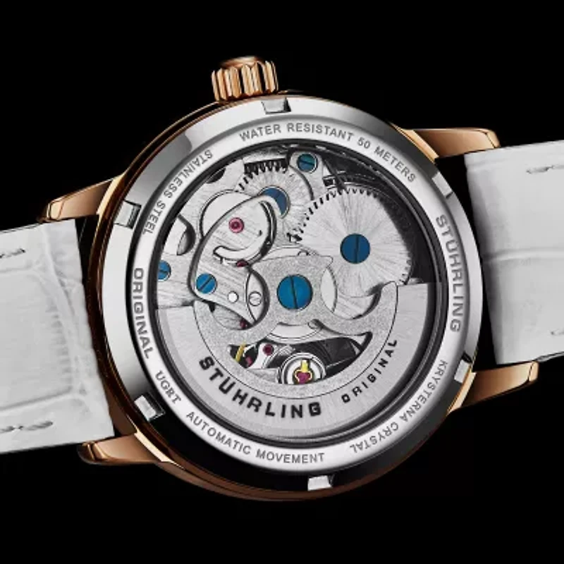 Stuhrling Womens Automatic White Leather Strap Watch 3952 2