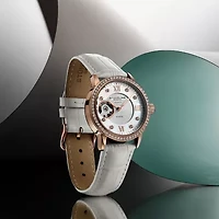 Stuhrling Womens Automatic White Leather Strap Watch 3952 2