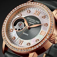 Stuhrling Womens Automatic Gray Leather Strap Watch 3952 3