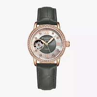 Stuhrling Womens Automatic Gray Leather Strap Watch 3952 3