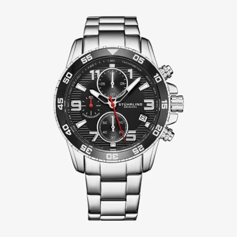 Stuhrling Mens Chronograph Silver Tone Stainless Steel Bracelet Watch 3957