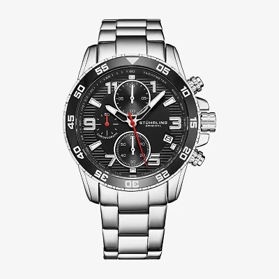Stuhrling Mens Chronograph Silver Tone Stainless Steel Bracelet Watch 3957