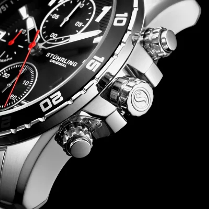 Stuhrling Mens Chronograph Silver Tone Stainless Steel Bracelet Watch 3957