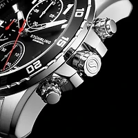 Stuhrling Mens Chronograph Silver Tone Stainless Steel Bracelet Watch 3957